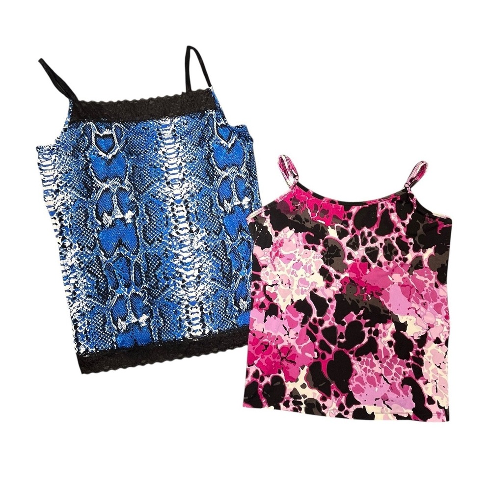 Vintage Y2K Fashion Bug 1X Lace Trim Cami Tank‎ Top Spaghetti Straps Bundle X2